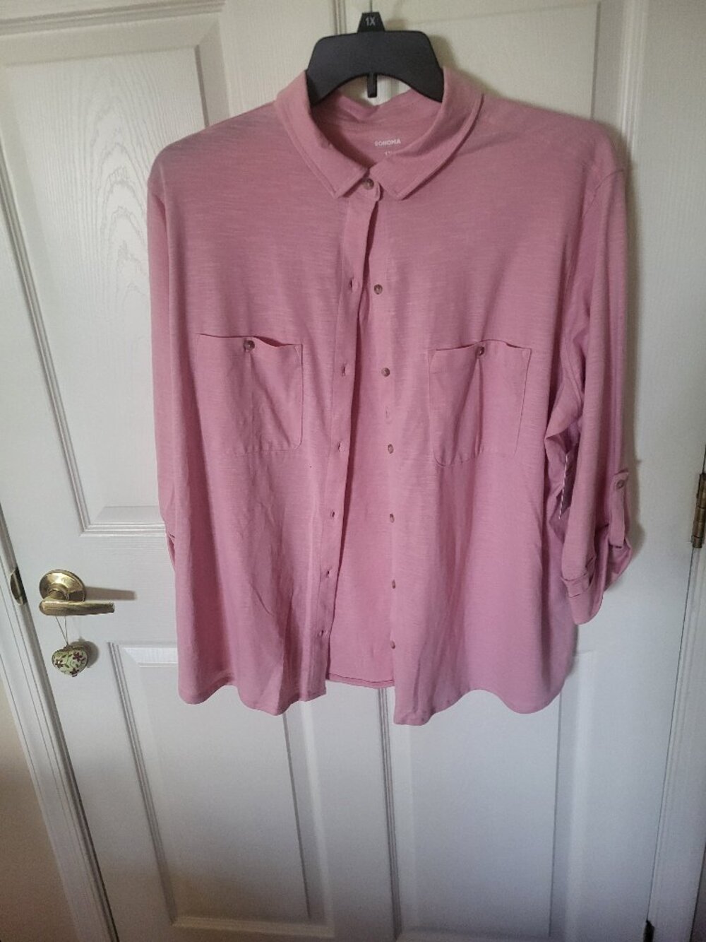 Sonoma Goods For Life Pink Knit Button Down Top Plus Size 1X (NWT)